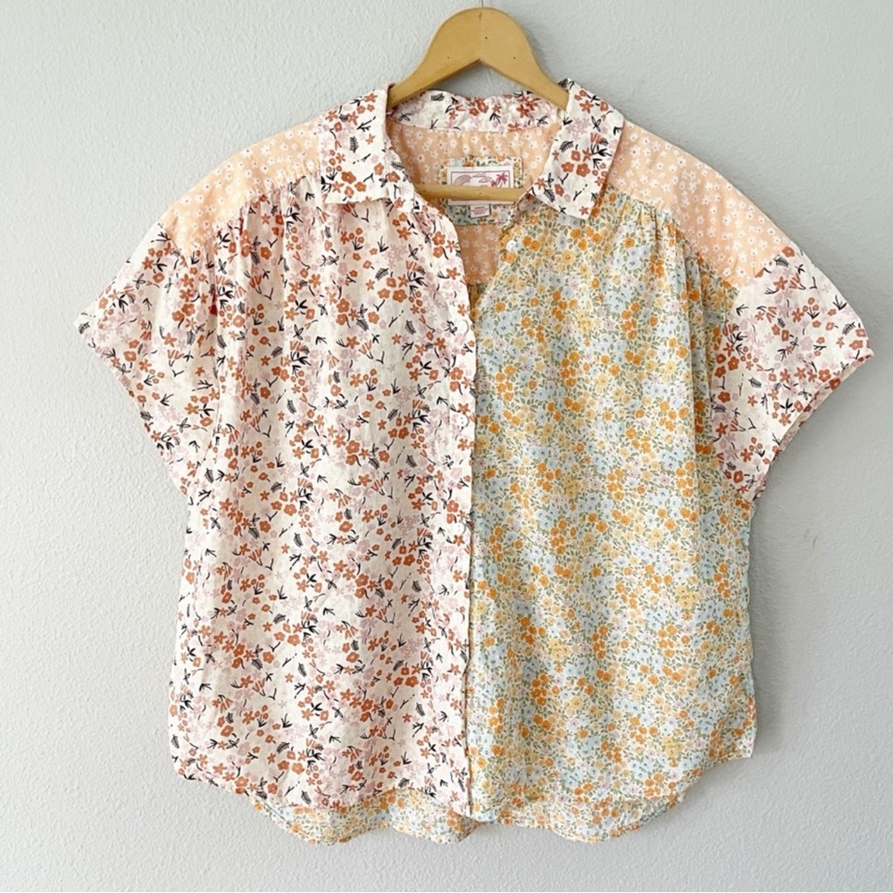American Eagle Floral Patchwork Button-Up Blouse